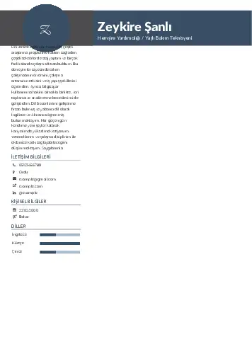 Hasta ve Yaşlı Bakım Elemanı Cv Örnekleri cv indir